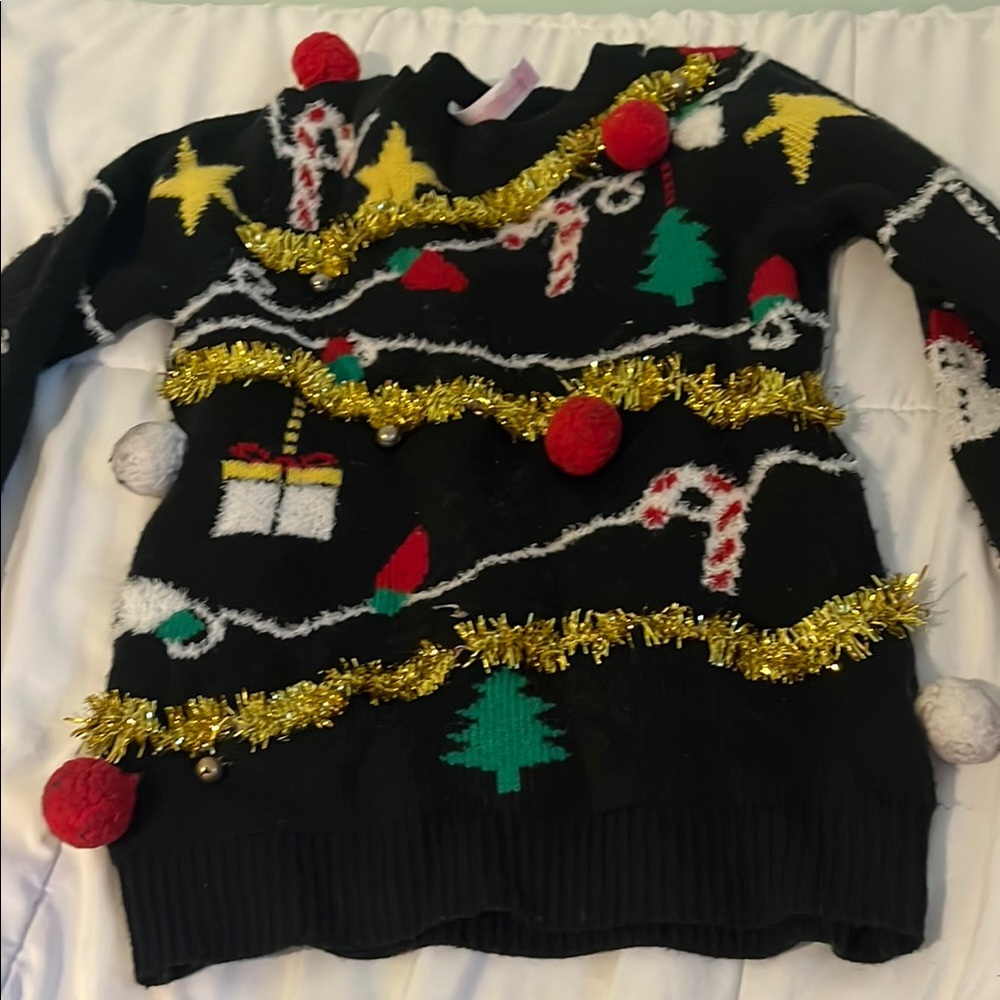 Festive Black Christmas Sweater with Decorations
